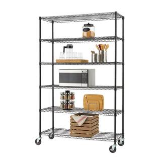 TRINITY EcoStorage Black 6-Tier Rolling Steel Wire Shelving Unit (48 in. W x 77 in. H x 18 in. D) TBFPB-0932