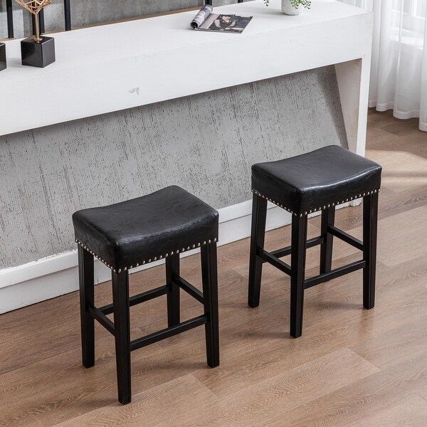 Bar Stools for Kitchen Counter Backless Faux Leather Stools(26 Inch， Set of 2)