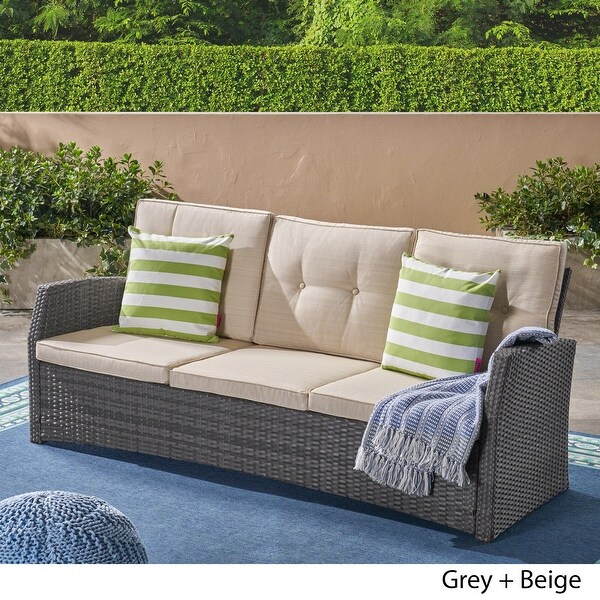 Sanger Outdoor 3 Seater Wicker Sofa by Christopher Knight Home