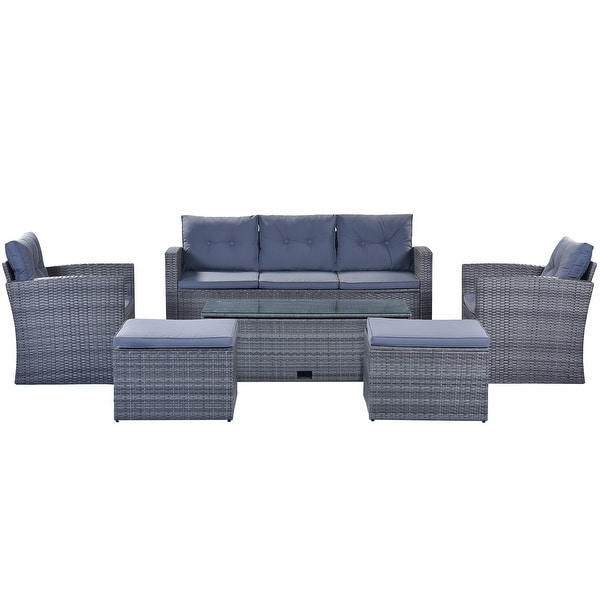 6piece AllWeather Wicker PE rattan Patio Outdoor Dining Conversation Sectional Set with coffee table