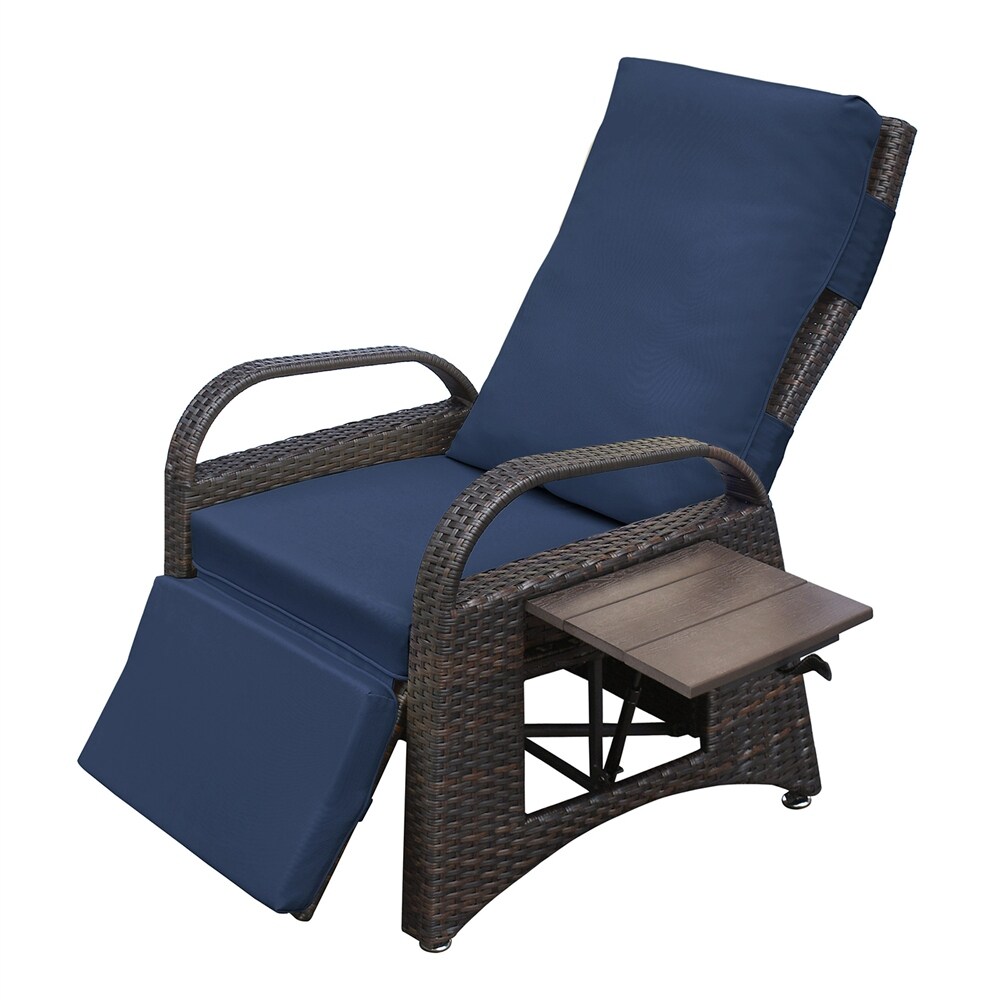 Outdoor Recliner Chair PE Wicker Adjustable Reclining Lounge Chair