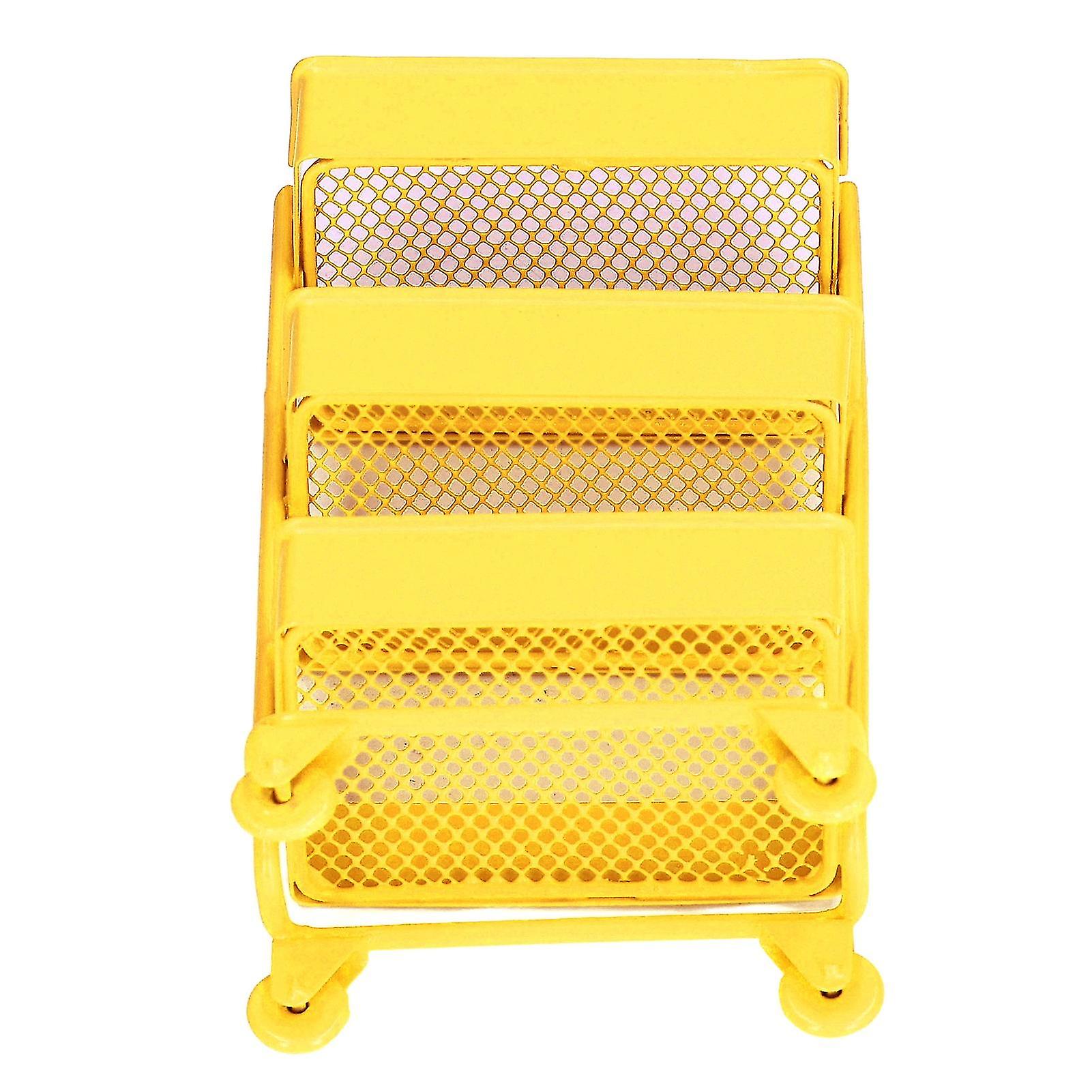 Dollhouse 3 Tier Storage Rack Simulation Movable 1:12 Dollhouse Trolley Rack with WheelsYellow