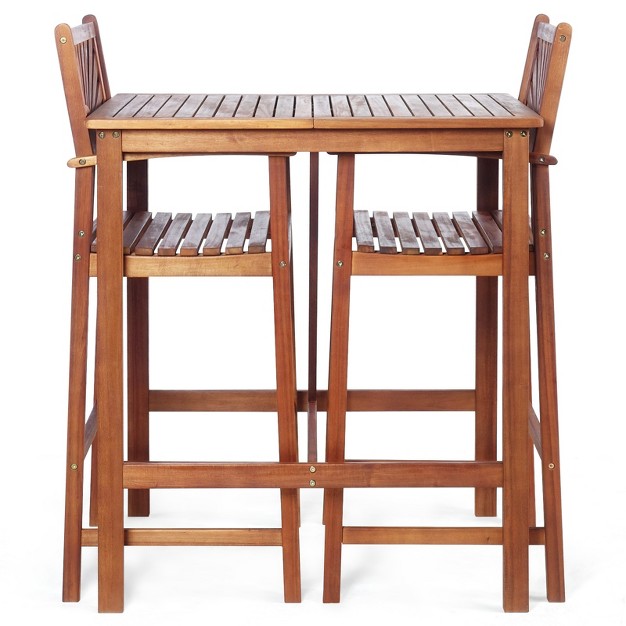 Tangkula 3 piece Dining Table Set Acacia Wooden Table amp Chair Set For Outdoor amp Indoor Natural