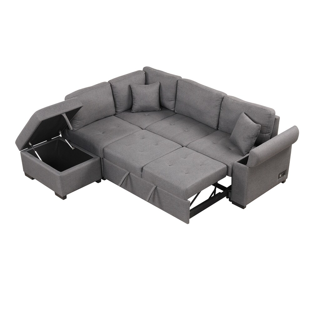 Velvet Sleeper Sectional Sofa with Pull out Bed   Storage  Dark Gray