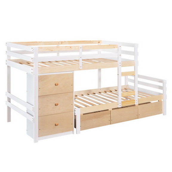 Twin over Twin Loft Bunk Bed with Drawers and Ladd...