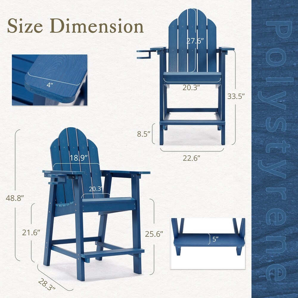 LUE BONA Outdoor Adirondack Chairs with Cup Holder Bar Height Adirondack Bar Stool with Arms for Balcony  Deck  or Patio