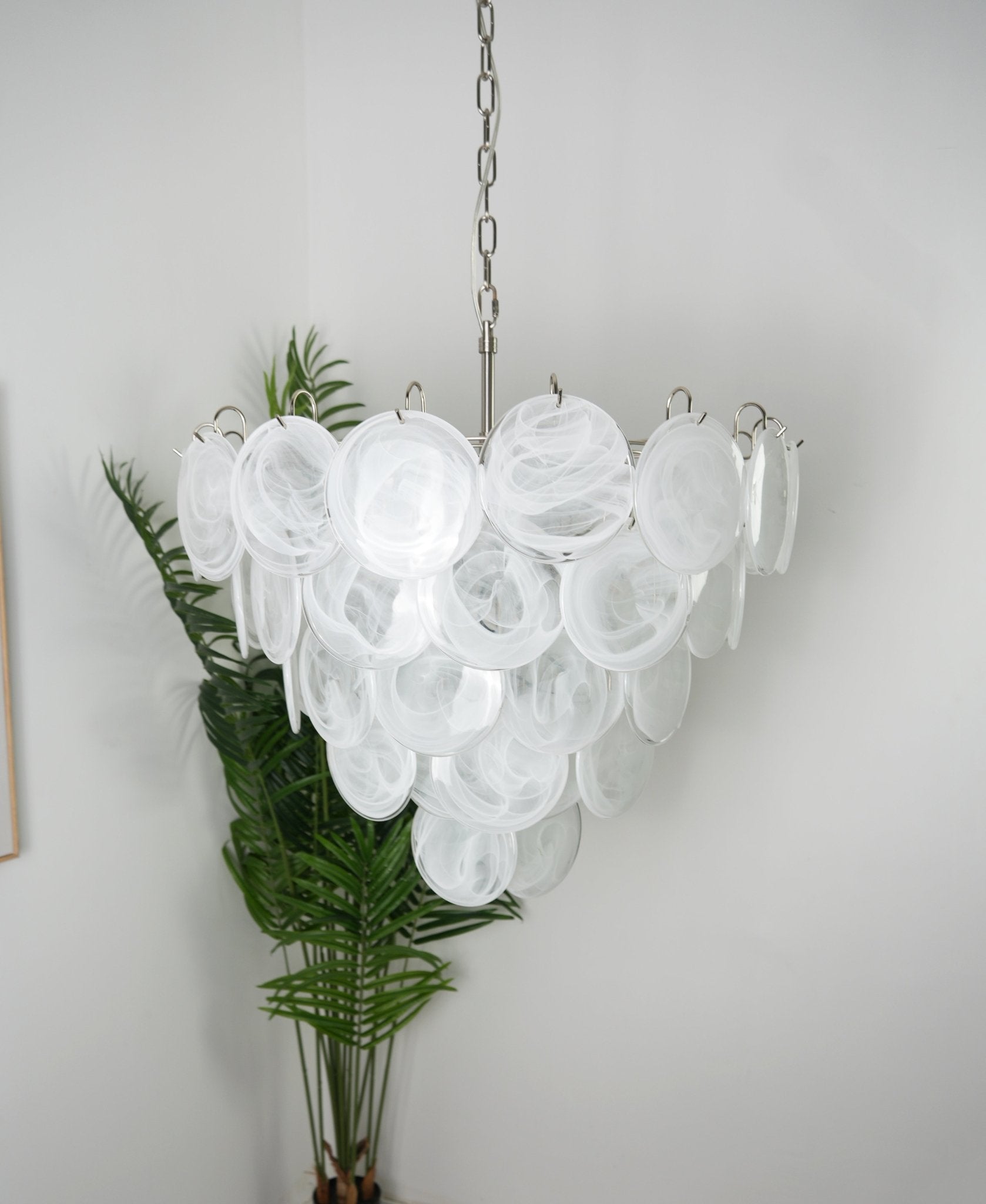 White Murano Disc Chandelier