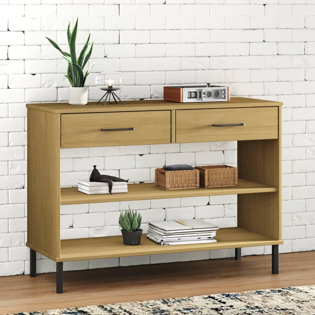 vidaXL Solid Wood Pine Console Cabinet with Metal Legs OSLO Table Multi Colors - 38.6