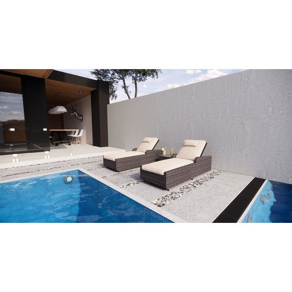 3-Pieces Outdoor Aluminum Adjustable Wicker Chaise Lounge Set