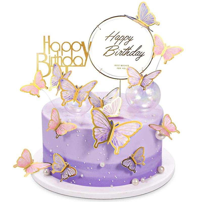 22Pcs Butterfly Cake Decorations Happy Birthday Cake Topper for Girls Birthday Baby Shower Party Decor