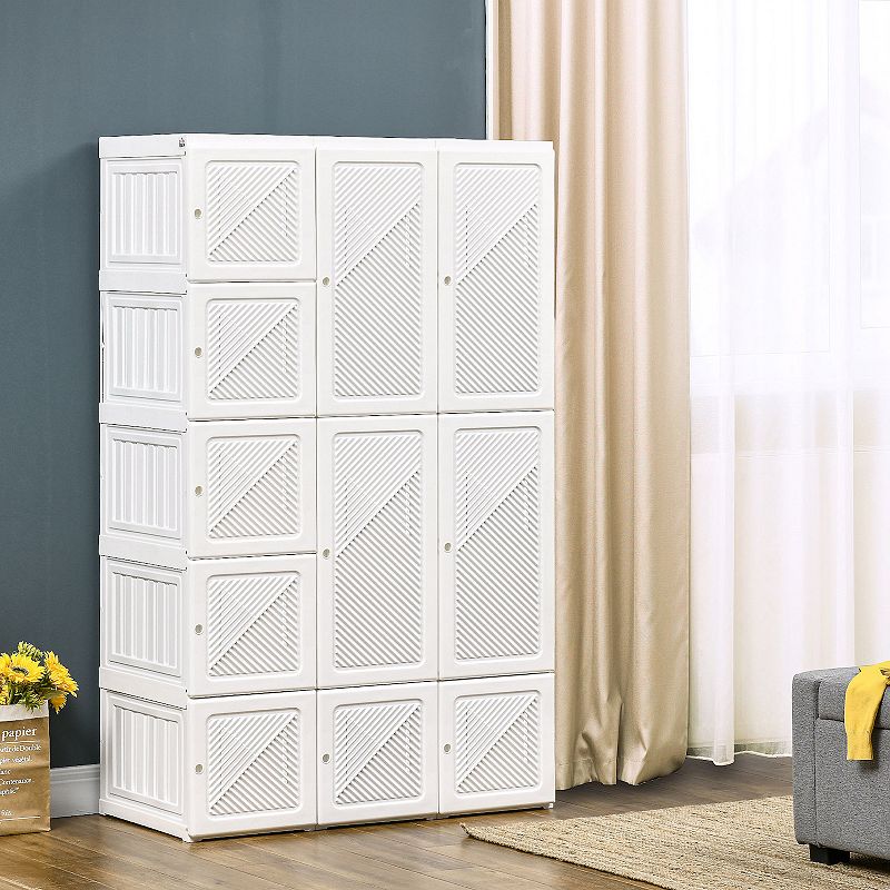 HOMCOM Portable Wardrobe Closet， Bedroom Armoire， Foldable Clothes Organizer with Cube Storage， Hanging Rods， and Magnet Doors， White