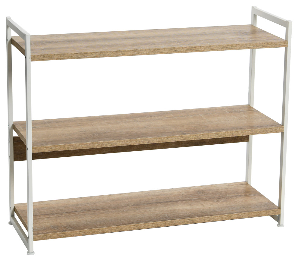 Jamestown Wide 3 Shelf Open Storage Bookshelf Coastal Oak Rustic  White Metal   Transitional   Bookcases   by Household Essentials  Houzz