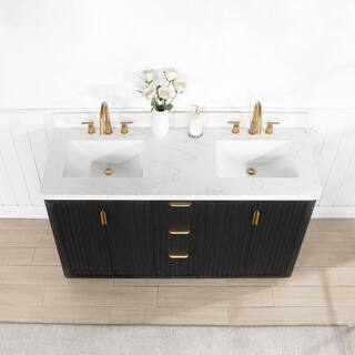 ROSWELL Cádiz 60 in. W x 22 in. D x 34 in. H Free-standing Double Bathroom Vanity in Fir Wood Black with White Composite Top 804160M-FB-LWN