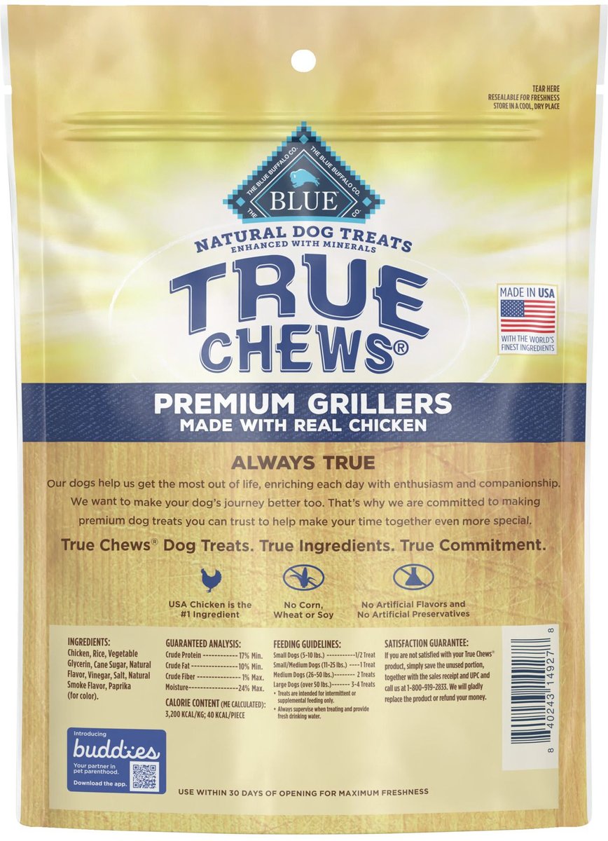 Blue Buffalo True Chews Premium Grillers Natural Chicken Dog Treats