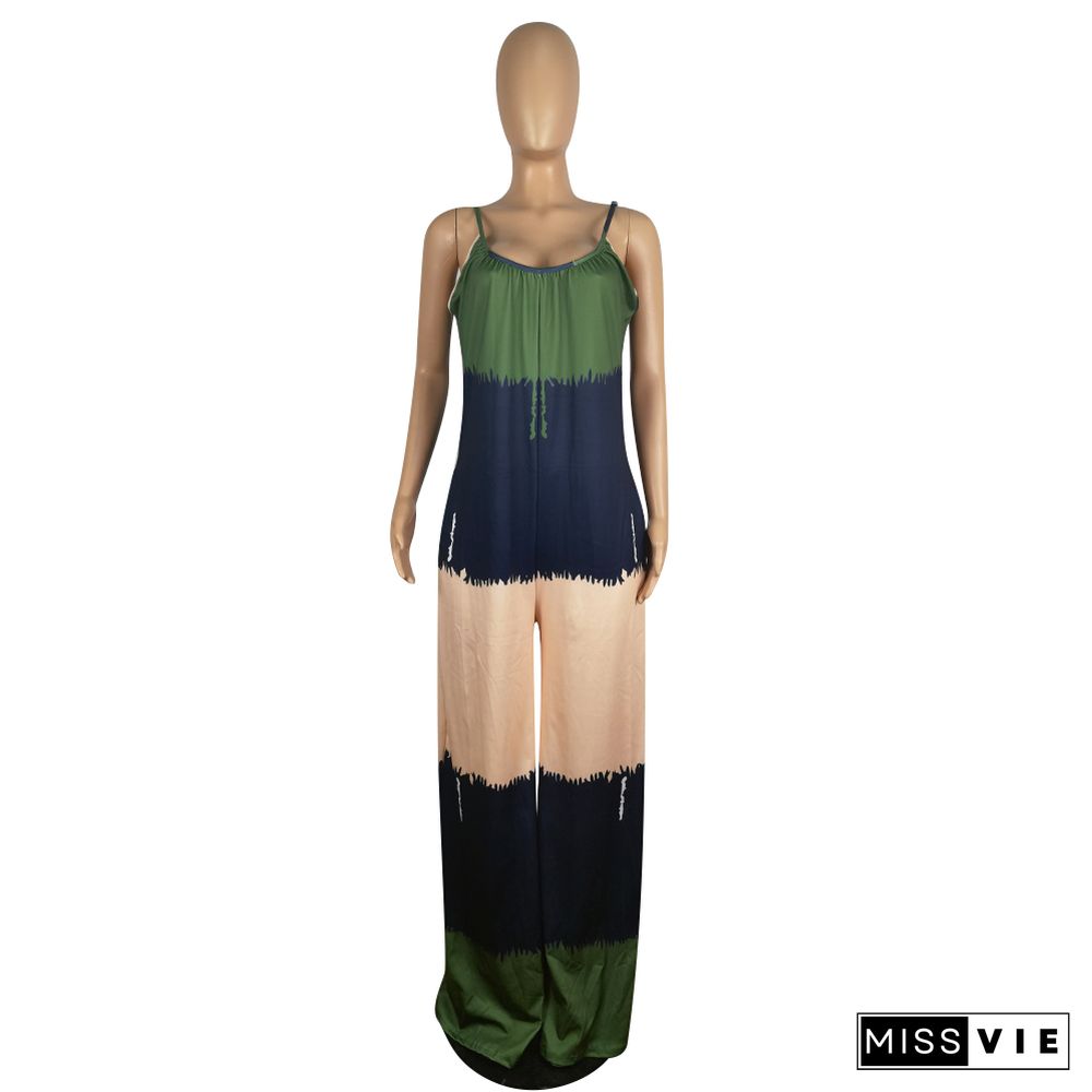 Tie Dye Spaghetti Strap Loose Wide Leg Jumpsuits