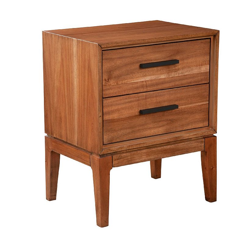 Nightstand with 2 Drawers and Wooden Frame， Brown