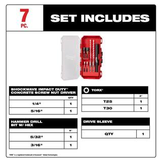 MW SHOCKWAVE Impact-Duty Multi-Material Concrete Screw Installation Kit (7-Piece) 48-20-8877