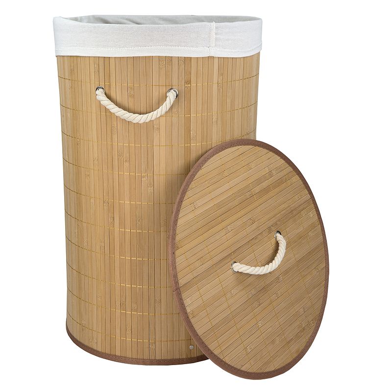 Home Basics Round Foldable Bamboo Laundry Hamper