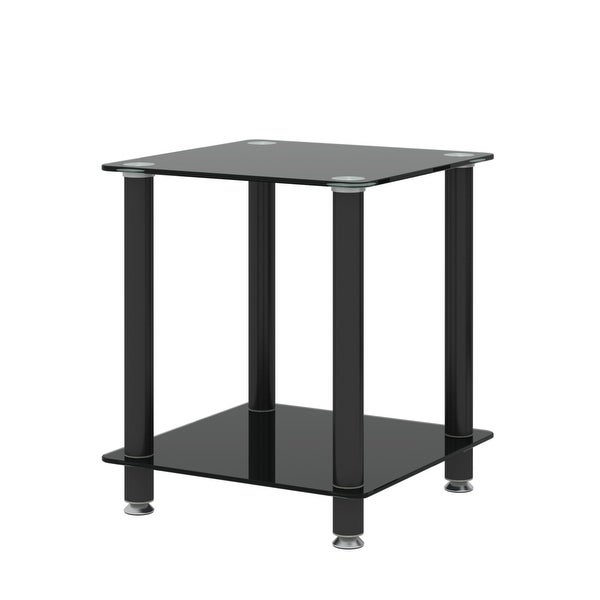 1-Piece Black Side Table ， 2-Tier Space End Table ，Modern Night Stand， Sofa table， Side Table with Storage Shelve