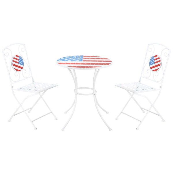 3Piece Patio Bistro Set with Folding USA Mosaic Table and Chairs，Portable Metal Frames