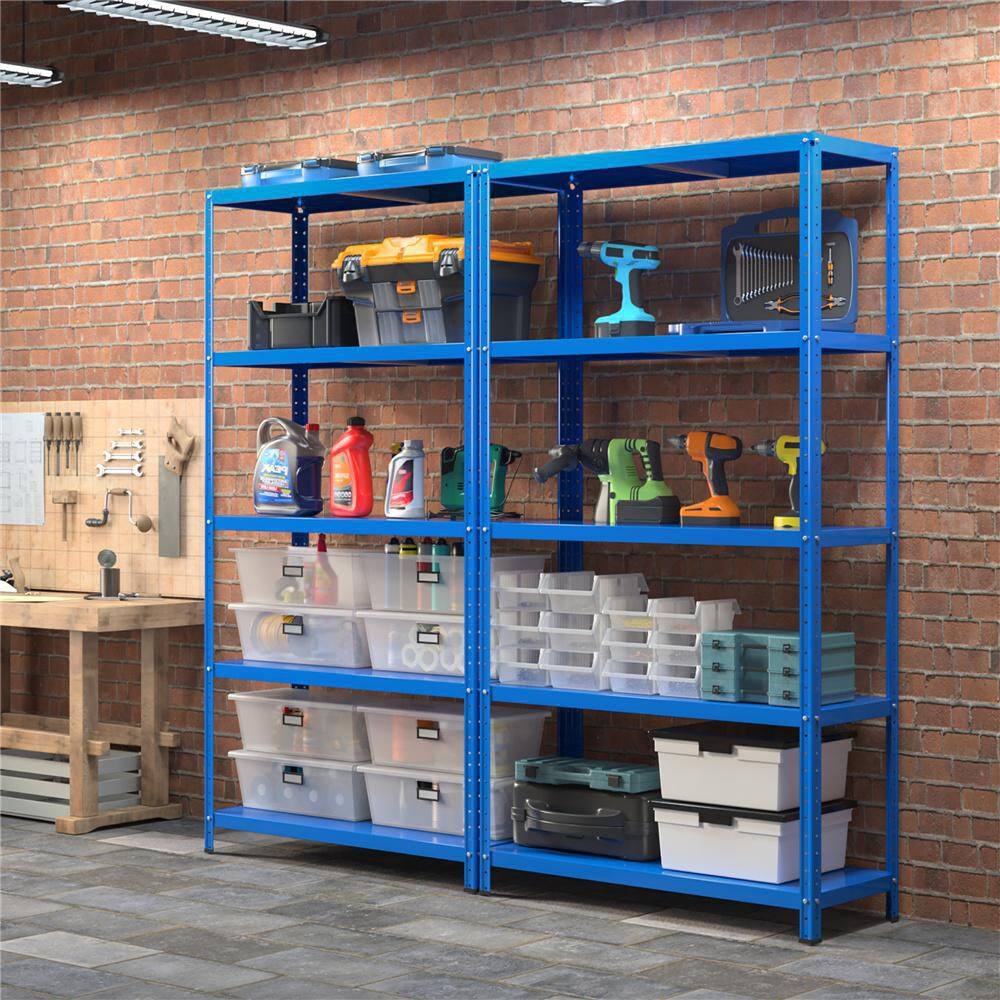 Costway 4-Piece 5-Tier Metal Shelving Unit Adjustable Heavy-Duty Utility Storage Rack Blue 4*JZ10106NY