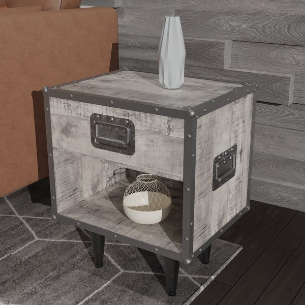 ExBrite Solid Wood End Table Gray Wash Finish