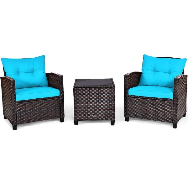 Outdoor 3piece Cushioned Rattan Patio Furniture Conversation Set