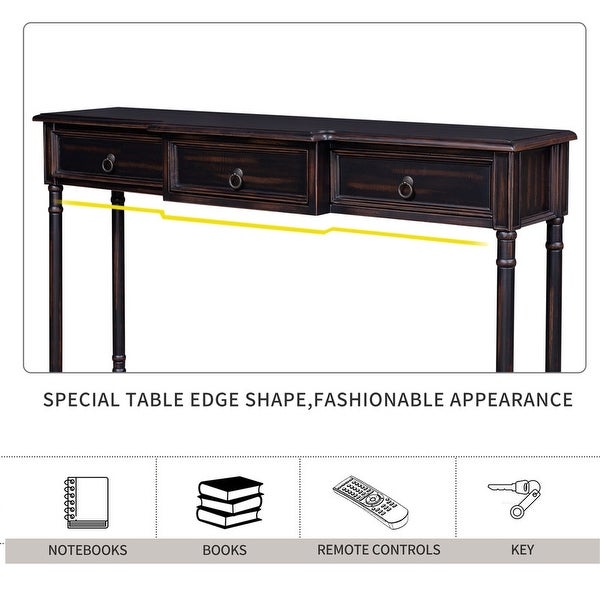 Console Table w/ Projecting Drawers and Long Shelf for Entryway，Brown