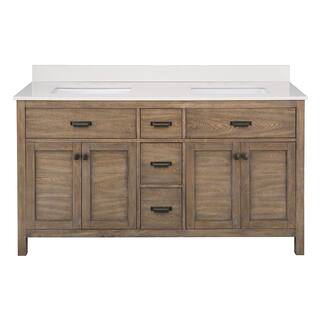 Home Decorators Collection Stanhope 61 in. W x 22 in. D Vanity in Reclaimed Oak with Engineered Stone Vanity Top in Crystal White with White Sink SNOVT6122D