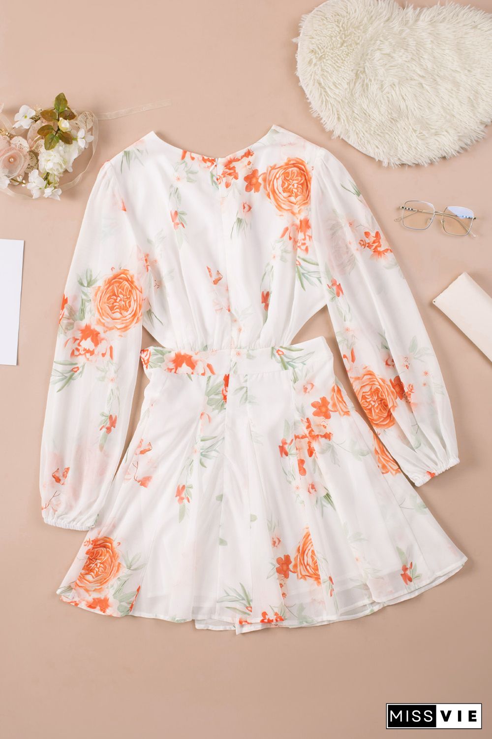 Long Sleeve Cut-out Floral Dress