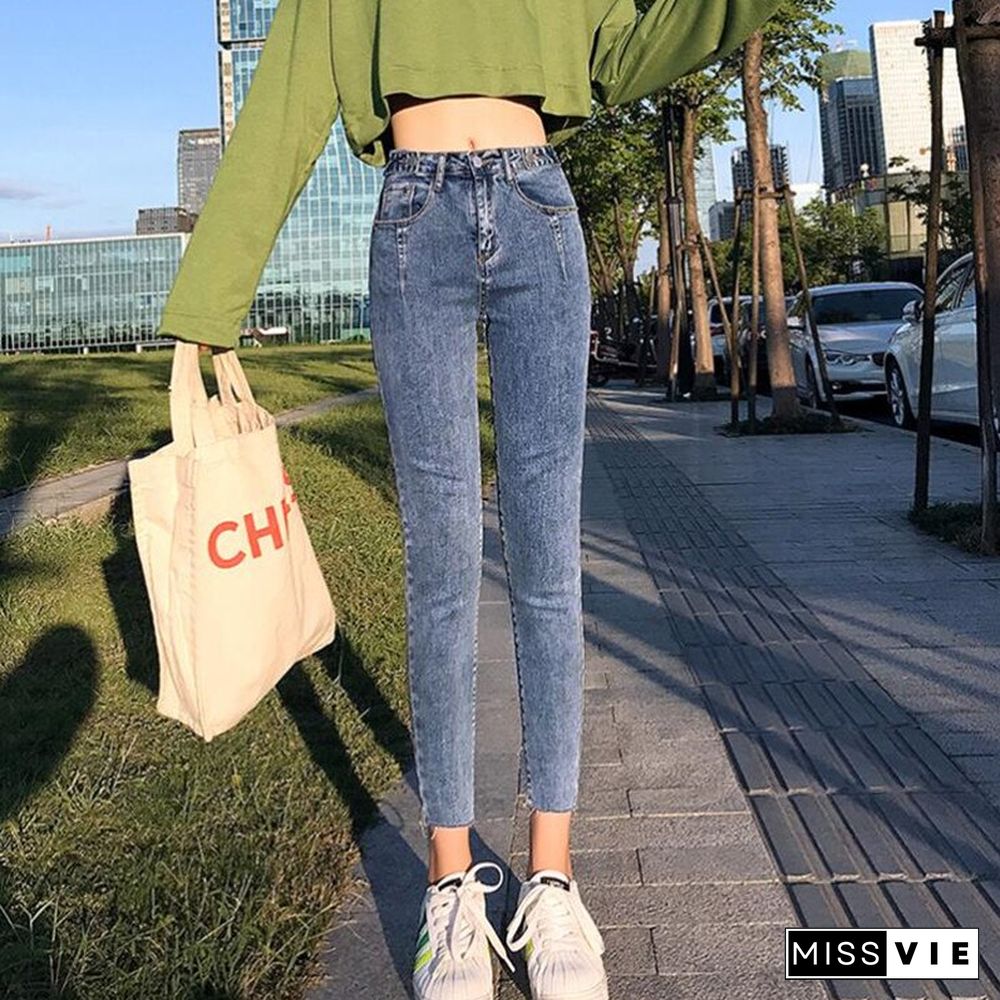 Woman Skinny Jeans High Waist Clothes Blue Denim Clothing Streetwear Vintage Quality Summer Sretch Fashion Harajuku