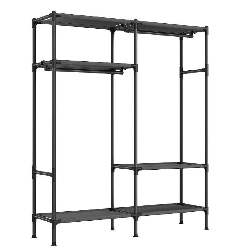 Garment Rack， Portable Closet Wardrobe， 65-Inch Clothing Rack with Hanging Rails and Shelves