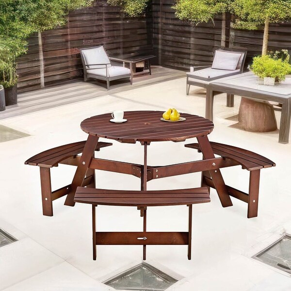 Outdoor round wooden picnic set with umbrella hole (6 persons/8 persons)