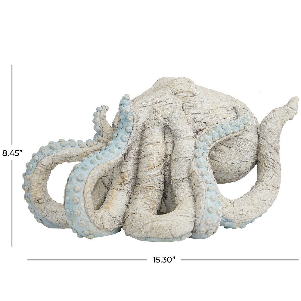 Beige Resin Textured Octopus Sculpture with Light Blue Tentacles