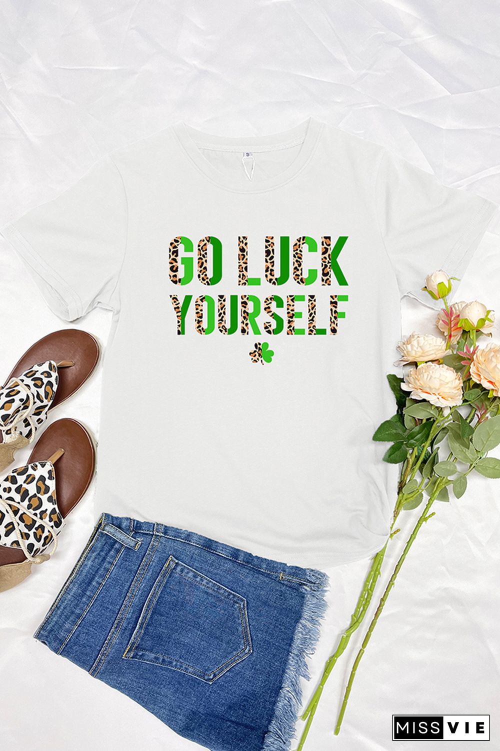 Go Luck Yourself Print Short Sleeve Graphic Tee Wholesale