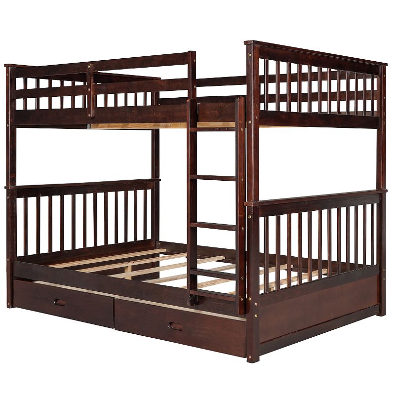 Merax Full Size Bunk Bed with Ladders and Two Storage Drawers