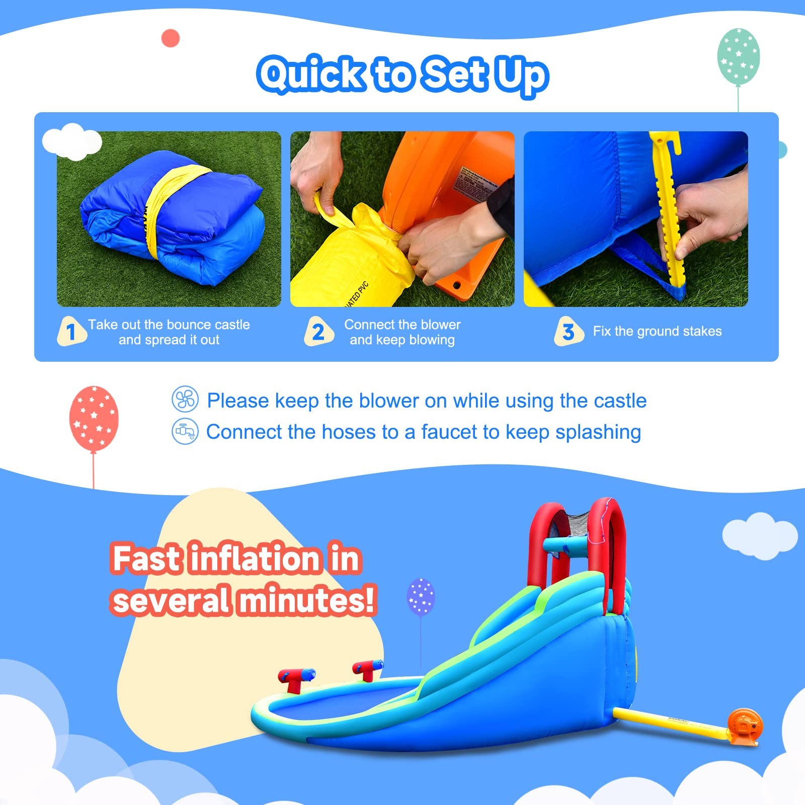 Inflatable Water Slide for Kids, Mighty Kids Inflatable Water Park w/Splash Pool