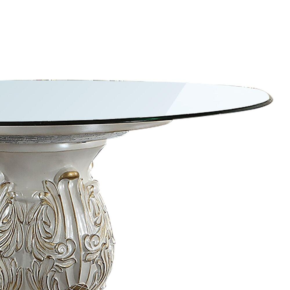 ACME Vendome Pedestal Round Dining Table in Antique Pearl