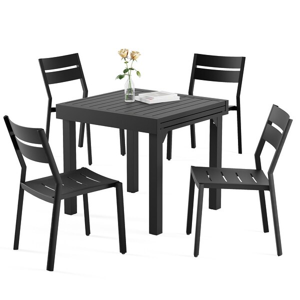 3/5/7 Pieces Patio Dining Set Expandable Dining Table with Stackable Aluminum Chairs