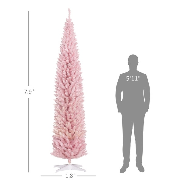 HOMCOM 8' Tall PreLit Slim Noble Fir Artificial Christmas Tree with 300 Warm White LED Lights and 618 Tips