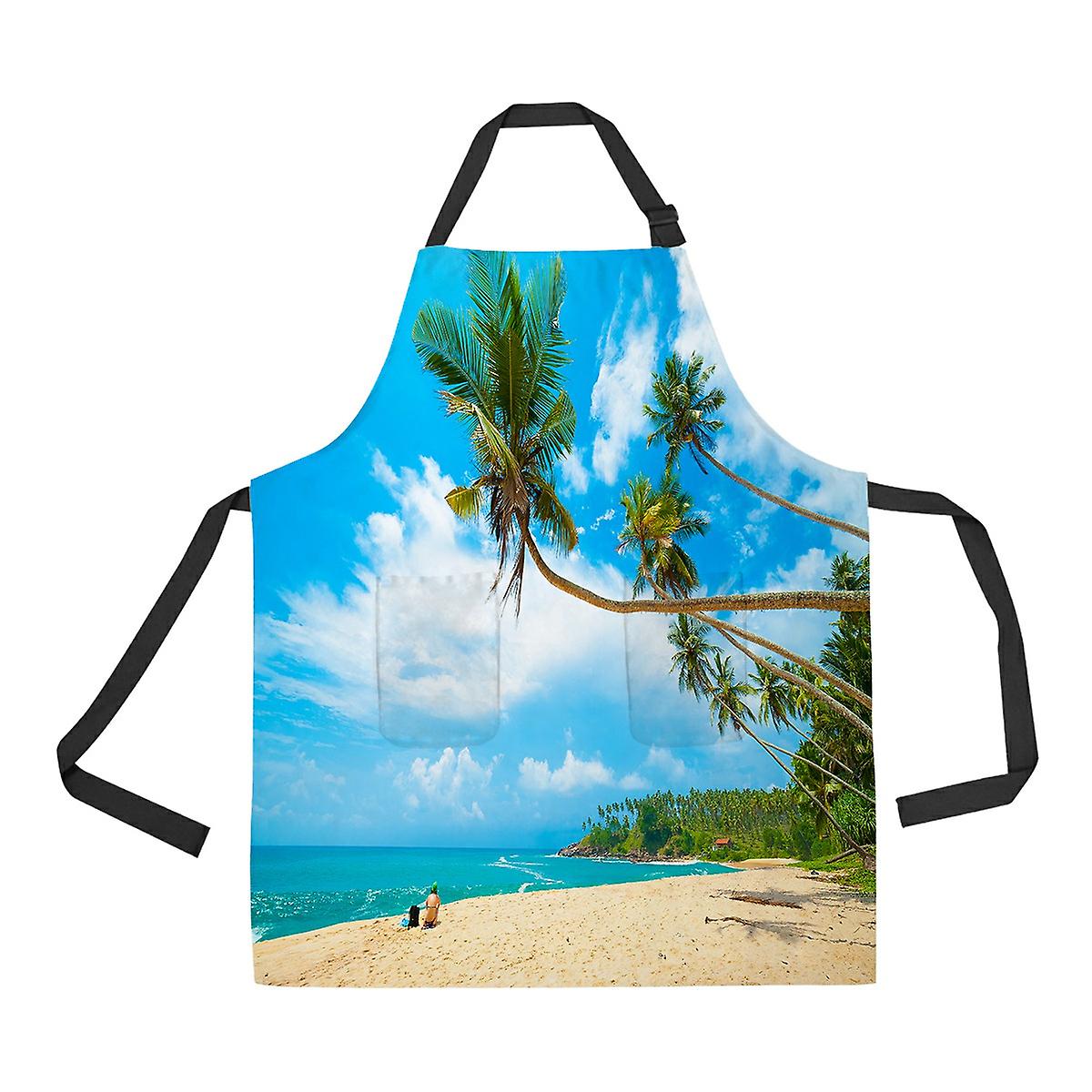 Tropical Beach In Sri Lanka Young Woman Sand Apron Home Kitchen Apron With Pockets