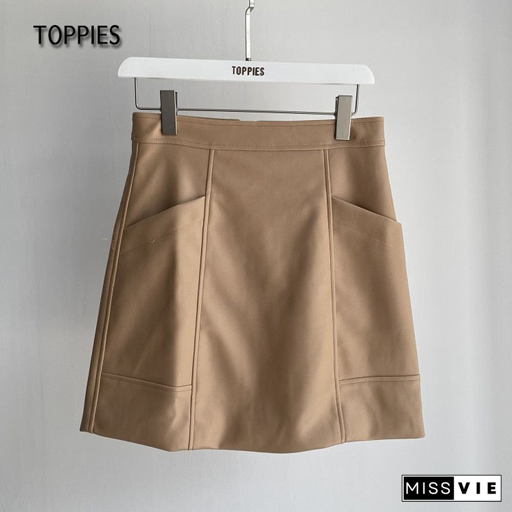 Toppies Leather Skirt High Waist Women Leather Skirt Office Lady Mini Skirt Female Casual A-Line Short Skirts