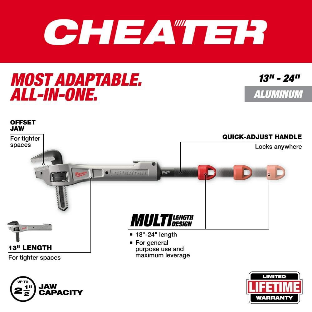 Milwaukee CHEATER Pipe Wrench Aluminum Offset Adaptable 48-22-7322 from Milwaukee