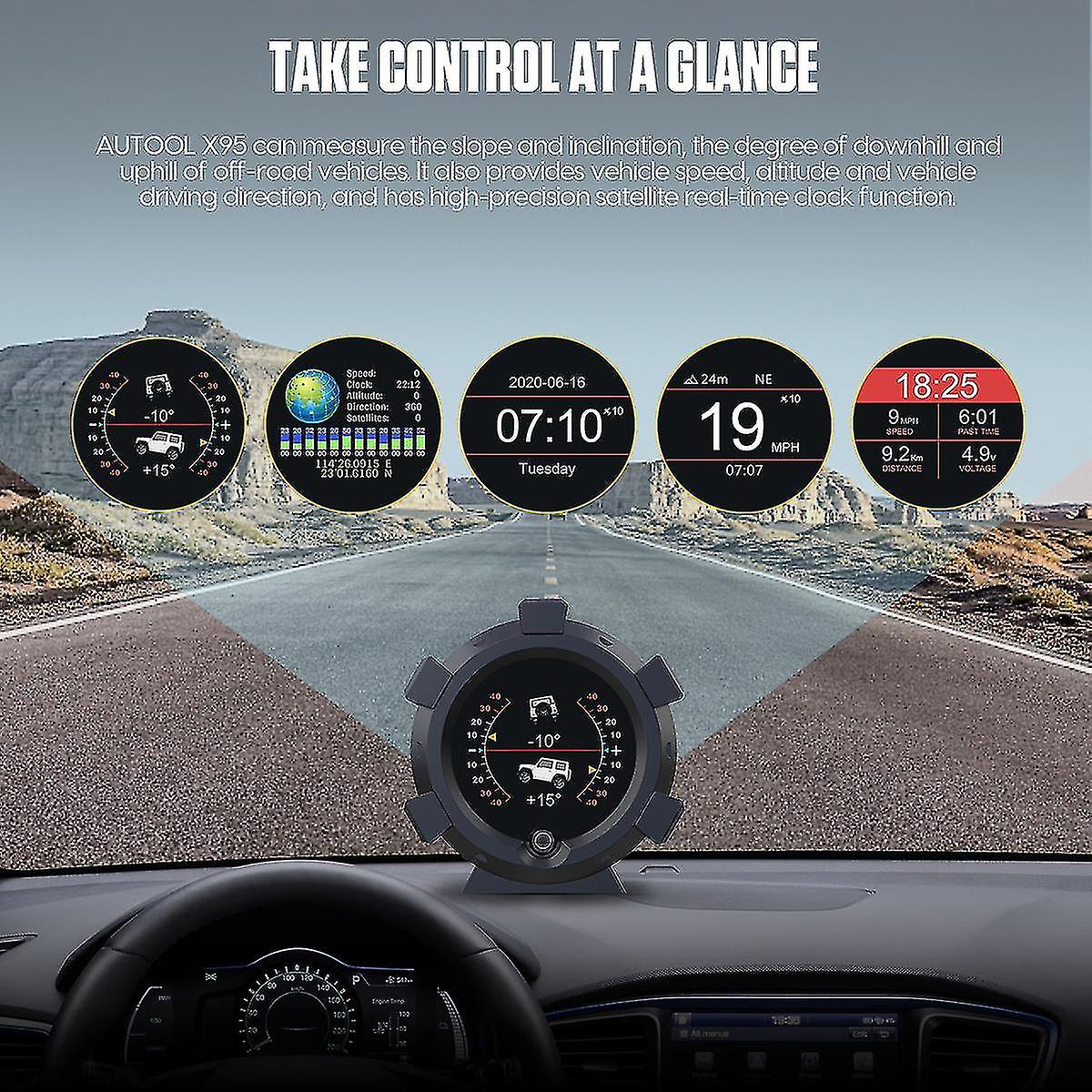 Autool X95 Multifunctional Gps Speedometer Car Hud Gps Head Up Display 3.5 Speed Km/h Mp/h Car Digital Inclinometer Compass Indicator Latitude Longitu