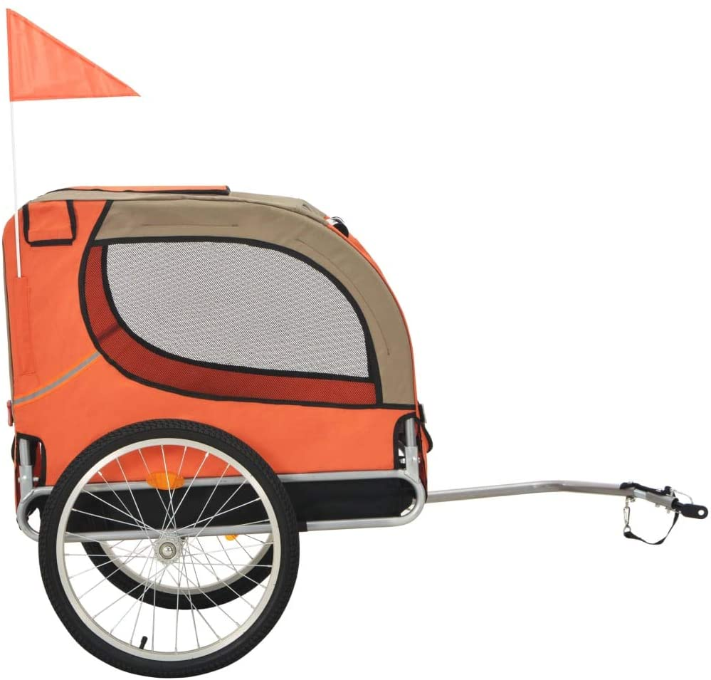 Unfade Memory Dog Bike Carrier Trailer Cargo Cart with Storage Pockets Bicycle Pet Trailers (Orange and Brown)