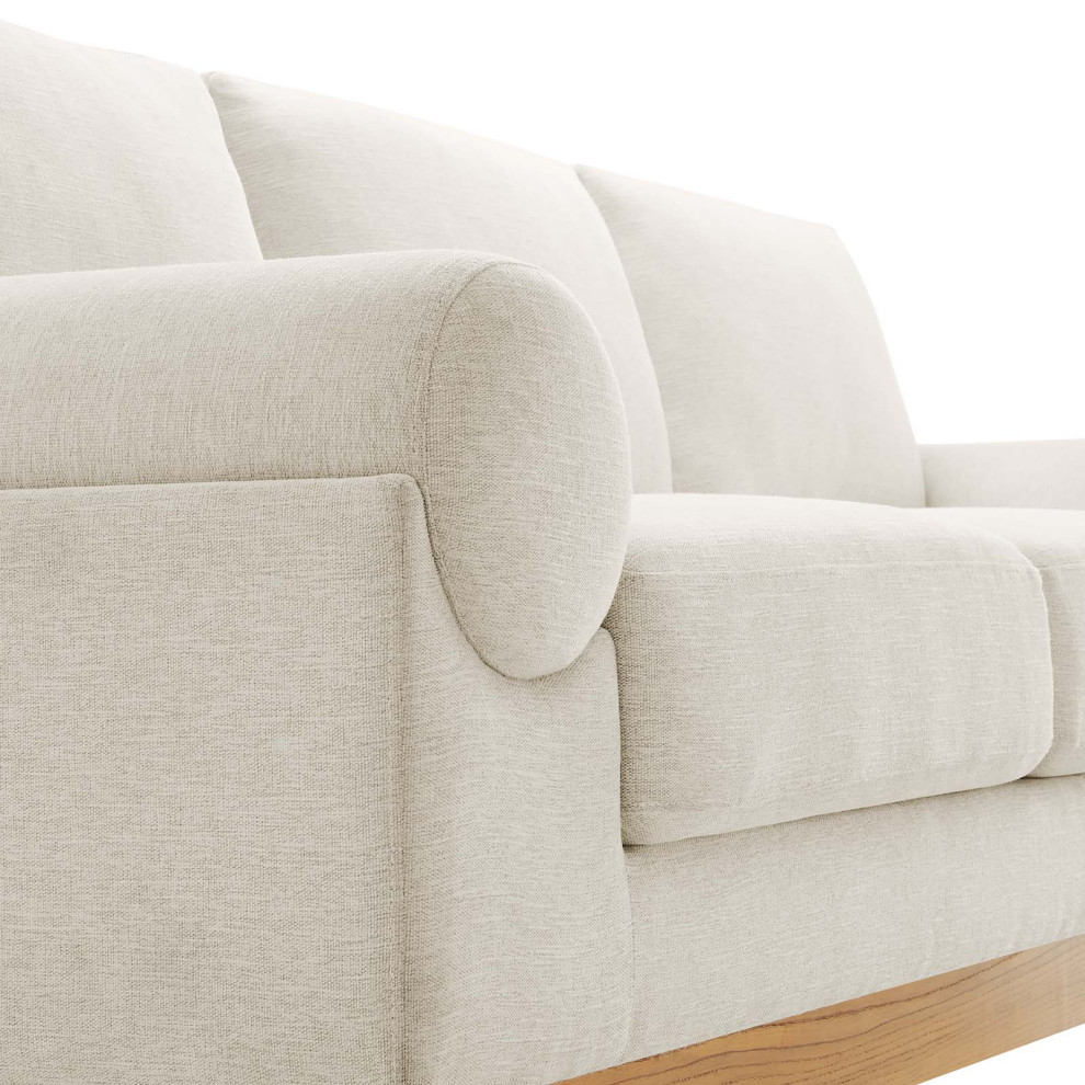 Modern Fabric Sofa with Wooden Plinth Base  Bolster Couch Ivory Fabric   Transitional   Sofas   by mod space furniture  Houzz