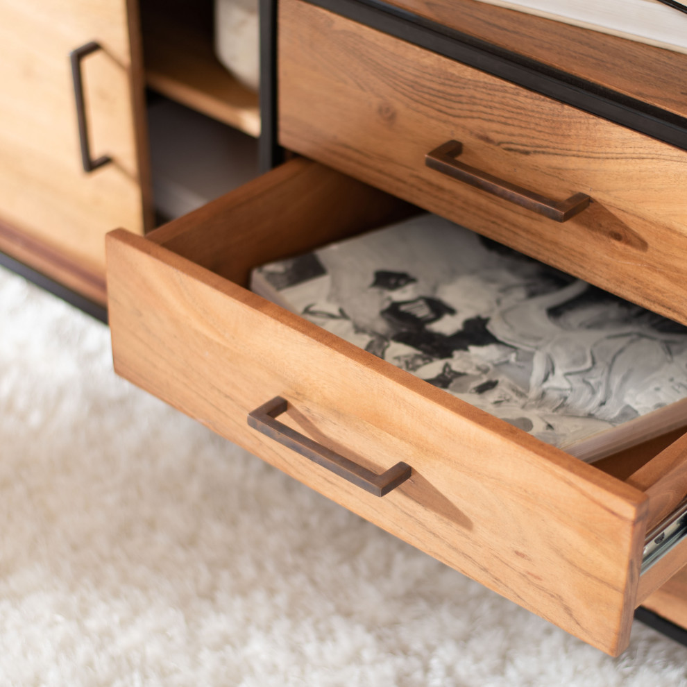 Safavieh Couture Angelice Sliding Door Media Light Walnut / Black   Media Cabinets   by Safavieh  Houzz