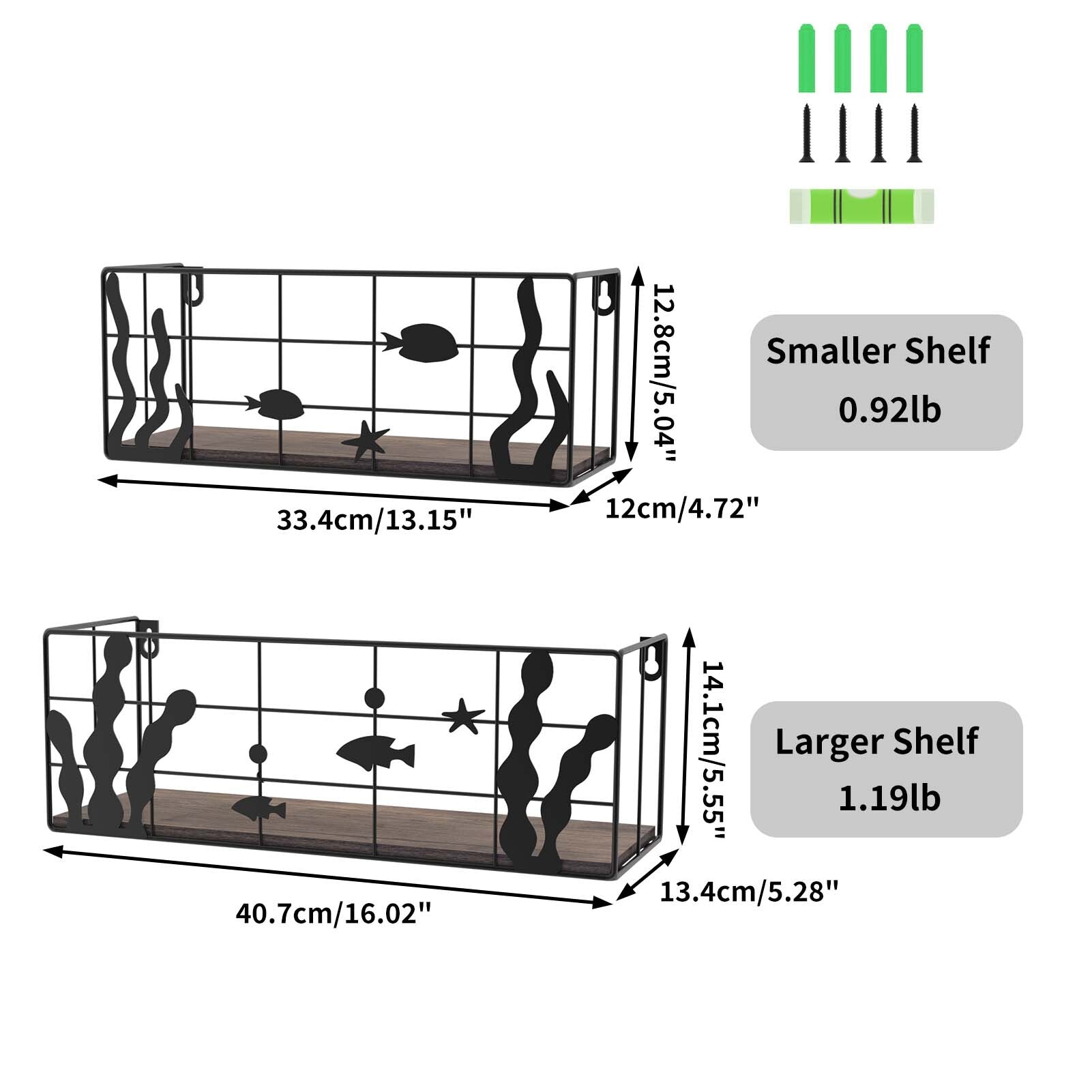 Floating Wall Shelves Set of 2, Ocean Theme Wall Mounted Shelf, Hanging Storage Shelf for Bathroom Kitchen Bedroom