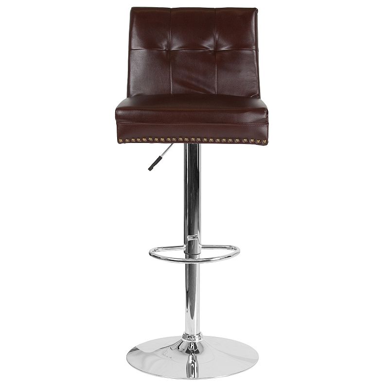 Emma and Oliver Adjustable Tufted Accent Trimmed Back Barstool-Brown LeatherSoft