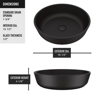 VIGO Modern Modus Black Matte Shell Glass 17 in. L x 17 in. W x 4 in. H Round Vessel Bathroom Sink VG07113